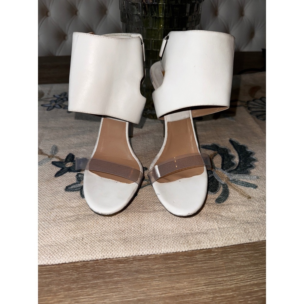 Michael Kors White Leather Heels Clear Strap Stiletto‎ Sandals Size 38 - Picture 10 of 14
